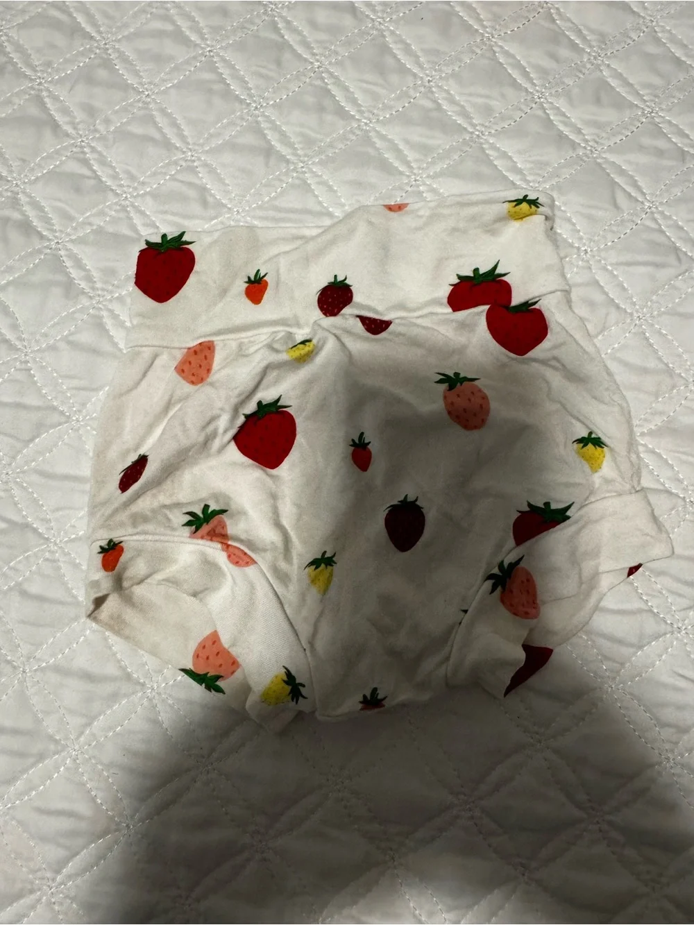 Kyte BABY White Diaper Cover with Red Pink and Yellow Strawberry Print